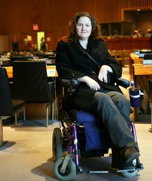 Survivor  Angela Barker at the UN in New York, where she will
take part in a special session on women's health.