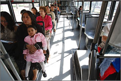Passengers aboard one of Mexico City's new women-only buses.