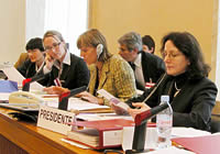 CEDAW Chairperson Dubravka imonovic (right) listens to presentation by French Minister of State Valre Ltard (middle)- OHCHR Photo