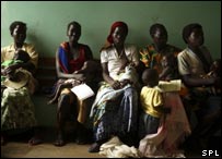 Women at a clinic in Uganda