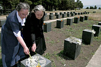 Women lay flowers in memory of lost sons and brothers at a cemetery and memorial to the missing in Tbilisi, Georgia -  ICRC/Jon Bjrgvinsson