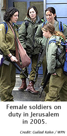 Female soldiers on duty in Jerusalem in 2005.