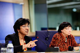 High Commissioner Navi Pillay addresses a conference at the European Parliament in Brussels