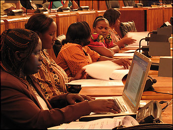 Rwanda's parliament is the world's first where women hold a majority -- 56 percent, including the speaker's chair.