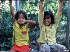 Two Cambodian girls at play, 1999.