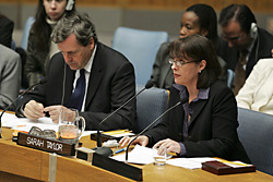 Coordinator Sarah Taylor addresses the Security Council. UN Photo/Ryan Brown