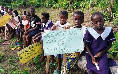 Children from Crarn accused of being witches and wizards, protesting outside the Governor's headquarters. 