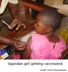 Ugandan girl getting vaccinated