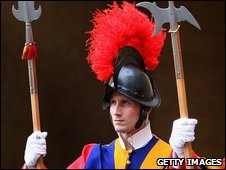 - APRIL 27: Members of the Swiss Guard stand to attention 