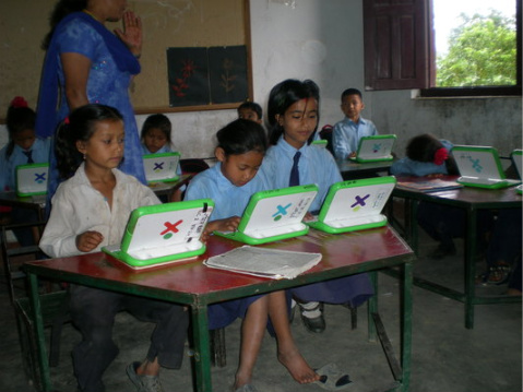 Nepali girls at One Laptop Per Child Computers