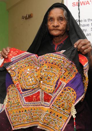 Master craftswoman: Ninety three-year-old Hansiba in New Delhi. Photos: V. Sudershan