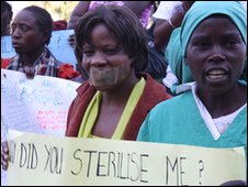 Women demonstrating in Windhoek, Namibia, in support of three women who claim they were sterilised without their informed consent