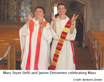 Mary Styne (left) and Janine Denomme celebrating Mass.