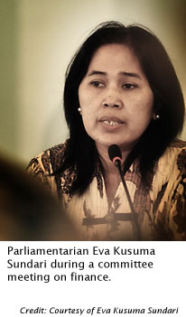 Parliamentarian Eva Kusuma Sundari during a committee meeting on finance.