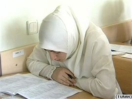 A hijab-wearing student in Baku 