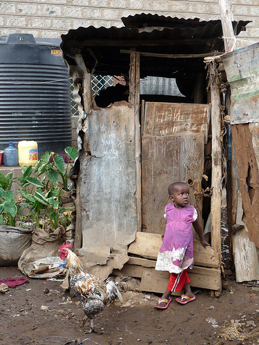 Tin shed pit latrine toilet in Nairobi, Kenya slum
