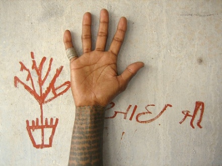 India Tribals woman's hand with tatoos