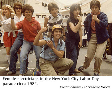 Female electricians in the New York City Labor Day parade circa 1982.