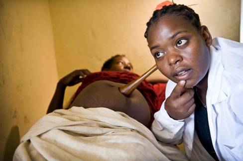 Ugandan midwife Esther Madudu in the field