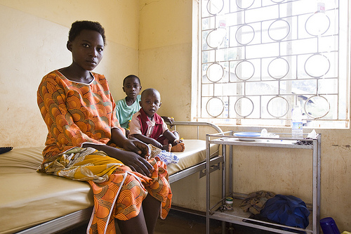 Mother and children in hospital ward in Bbowa, Uganda.