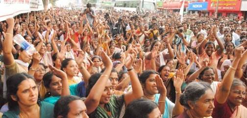 Women demand their rights outside the government secretariat in Thiruvananthapuram, India. Credit: K.S. Harikrishnan/IPS