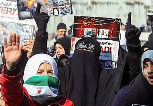 Syrian women living in Turkey demonstrate against Syrian President Bashar al-Assad.