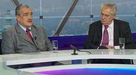 Presidential candidates Karel Schwarzenberg and Milo Zeman appearing on the Czech Television program 