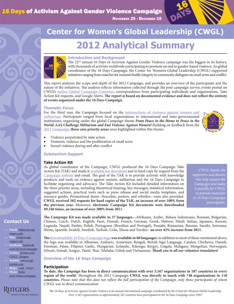 16 Days Campaign Analytical Report 2012