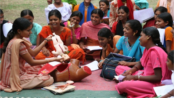 Girls in India learning about reproduction