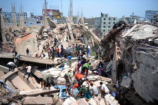 A complex in the outskirts of Dhaka containing garment factories collapsed at about 9am local time on Wednesday.