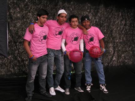 Damin Valencia (second right) and other members of the young people's network against machismo. Credit: Courtesy of Cascos Rosa