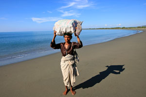 A woman on a beach