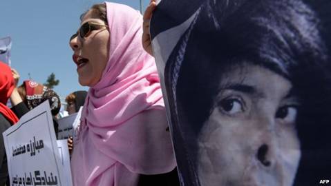 Students demonstrating in Kabul in May over violence against women.