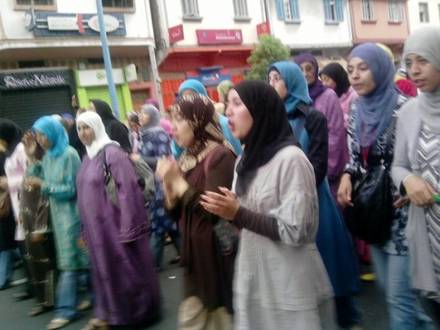 Women protest on the streets of Rabat to demand equal rights. Credit: Abderrahim El Ouali/IPS.