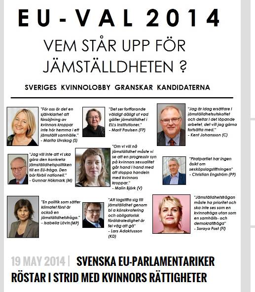 Swedish Women's Lobby to look at Swedish candidates for the European elections- who stands up for gender equality?