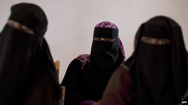 Somali women wearing full face veils