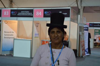 Bertha Guarachi, a leader of a small rural settlement in the Cebollullo valley in Bolivia, came to COP20 to learn how to manage climate change adaptation in her community. Credit: Diego Arguedas Ortiz/IPS