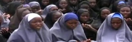 A screen grab taken on 12 May 2014 from a Boko Haram video showing the girls kidnapped from Chibok, Nigeria