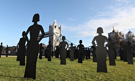 Silhouettes representing women killed due to domestic violence