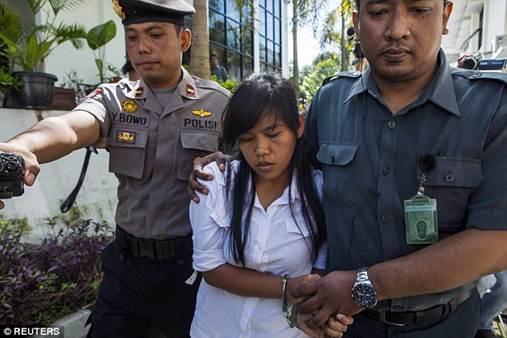Mary Jane Fiesta Vesolo was arrested at Yogyakarta Airport on April 25, 2010, for attempting to smuggle 2.6kg of heroin into the country. Ms Vesolo, who may joined Andrew Chan and Myuran Sukumaran on death row, is pictured attending a case review at the