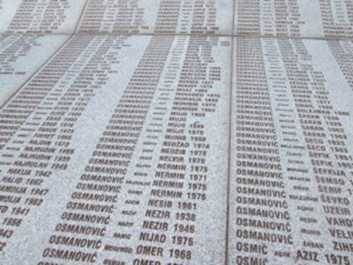 Part of the list of victims at the Srebrenica memorial