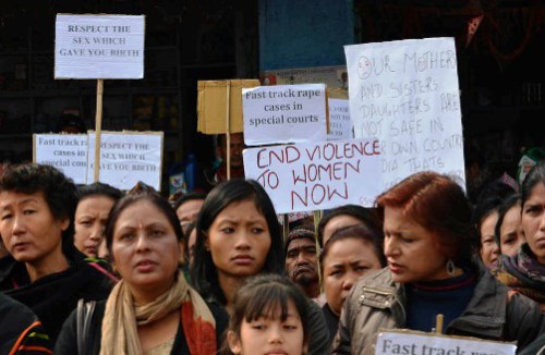Protesters hit the street in Dima pur,Nagaland, India