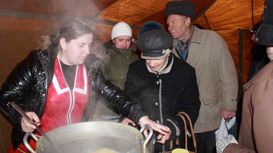 Soup kitchens, like this one run by the local Red Cross in Luhansk, are the only source of regular food for some 