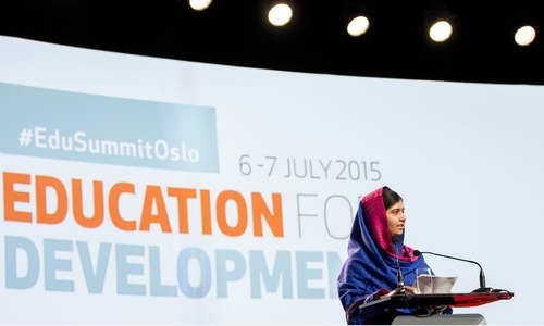 Nobel Peace Prize laureate Malala Yousafzai speaks at the Oslo Summit on Education for Development at Oslo Plaza in Oslo, Norway, on July, 7, 2015. &ndash; AFP